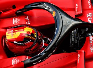 How the Formula 1 Halo works Aerial view of black Halo on red Ferrari SF-23