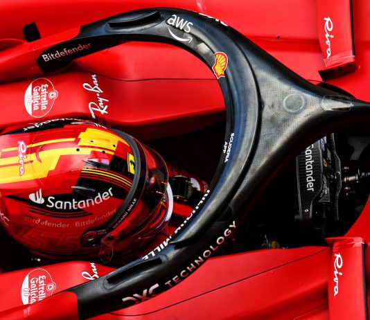 How the Formula 1 Halo works Aerial view of black Halo on red Ferrari SF-23