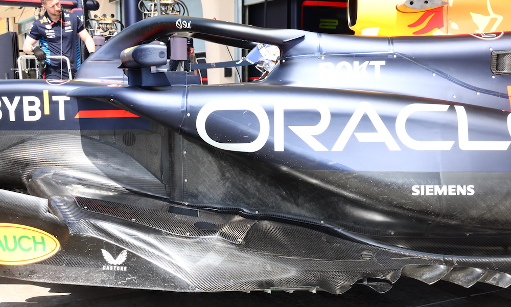 Red Bull RB20 sidepod undercut and floor edge at Bahrain Formula 1 pre-season testing