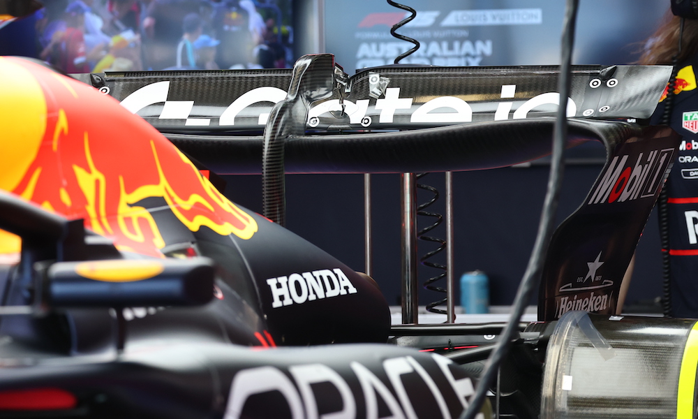 Red Bull RB21 rear wing at F1 2025 pre-season testing