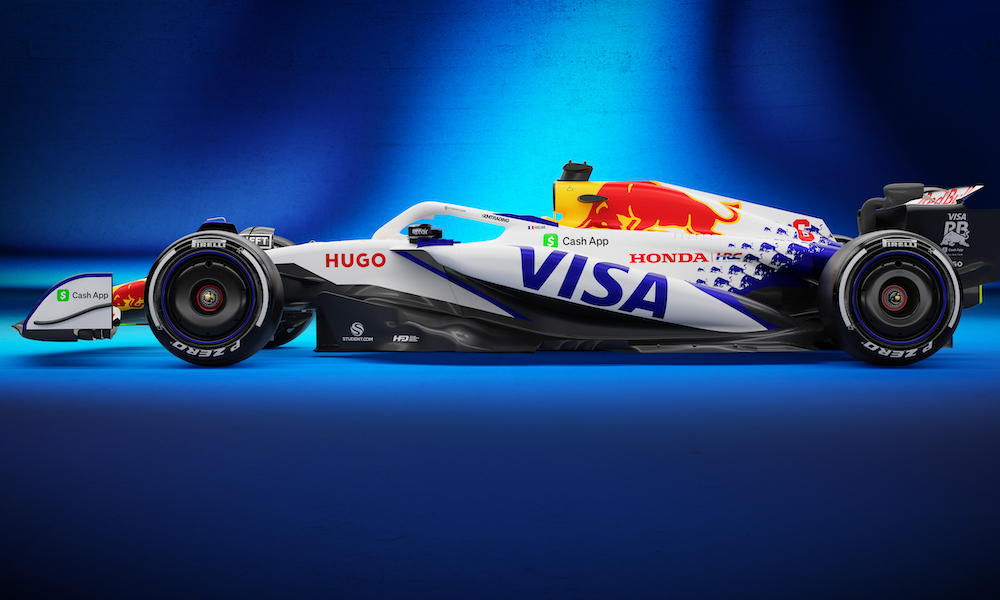VCARB Livery photographed for Visa Cash App RB for Season Launch in February 2025 in London, United Kingdom // Visa Cash App RB / Red Bull Content Pool // SI202502180807 // Usage for editorial use only //